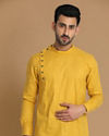 alt message - Manyavar Men Mustard Side Open Short Kurta image number 0